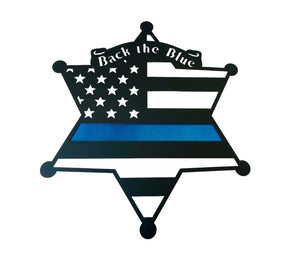 6 Point Sheriff Star with Thin Blue Line Backer & Banner